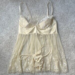 Coquette Ivory/Cream Lace Babydoll with G-string Underwear L